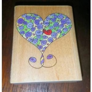 Wood Mounted Rubber Stamp Floral Curly Heart Stampa Rosa Scrapbooking Journal